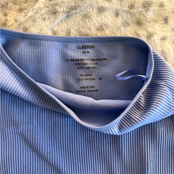 One-Shoulder Blue Ribbed Top - Picture 3 of 3